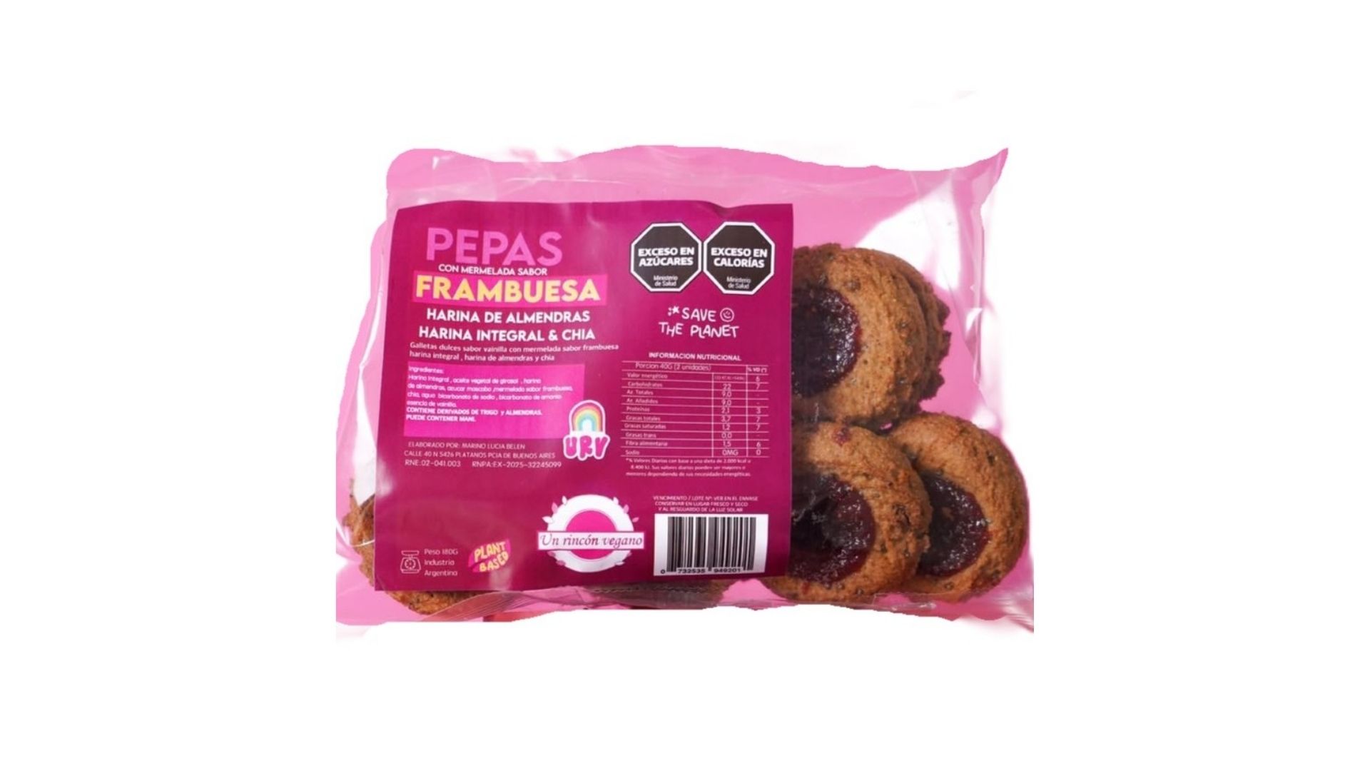 UN RINCON VEGANO PEPAS FRAMBUESA 180 GRS