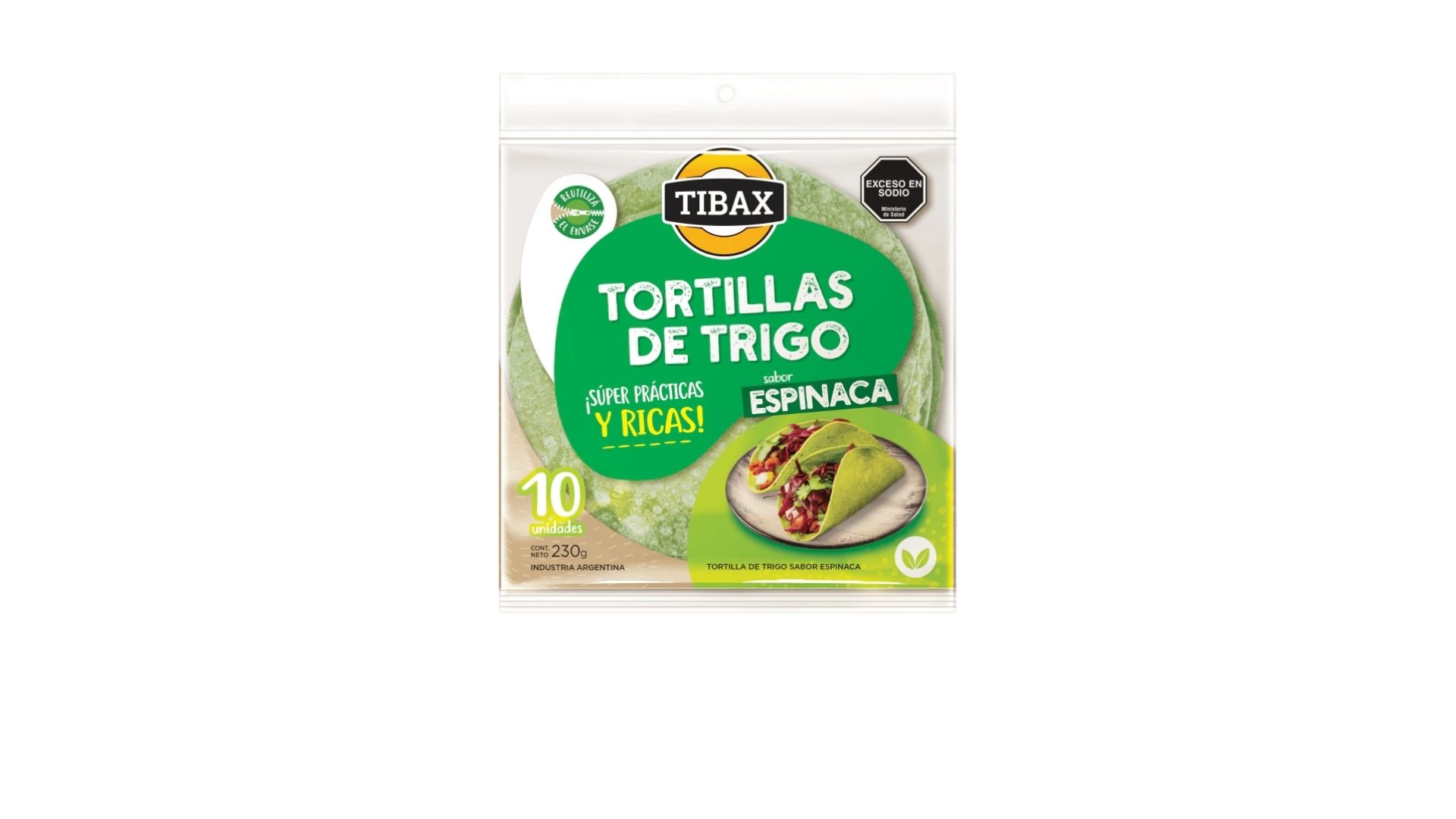 TIBAX TORTILLAS DE TRIGO SABOR ESPINACA 230 GRS