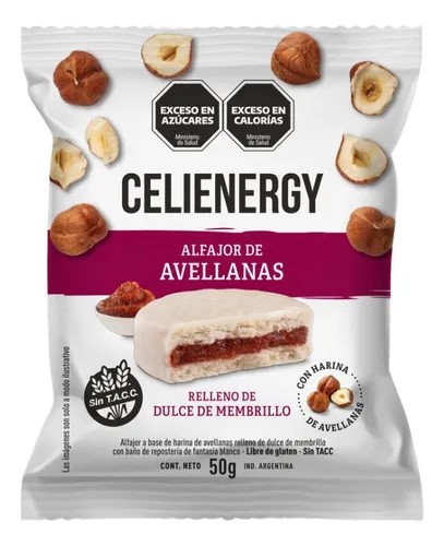 CELIENERGY ALFAJOR DE AVELLANAS CON MEMBRILLO CHOC BL 12 UNID