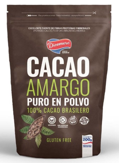 DICOMERE CACAO AMARGO PURO 200 GRS