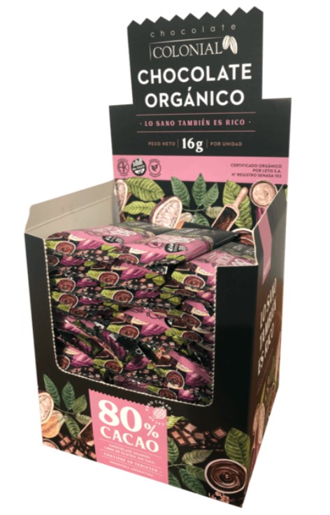 CHOC. COLONIAL BARRA CHOC ORG 80 % 50 UNID