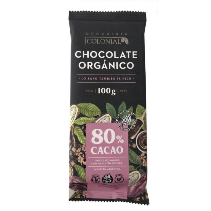 CHOC. COLONIAL BARRA CHOC ORG 80 % 100 GRS