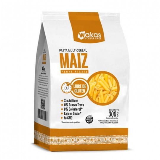WAKAS MAIZ PENNE RIGATI SOBRE 300 GRS