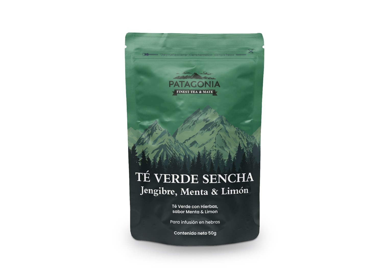 PATAGONIA TE VERDE SENCHA , JENGIBRE, MENTA LIMON DOYPACK 50 GRS