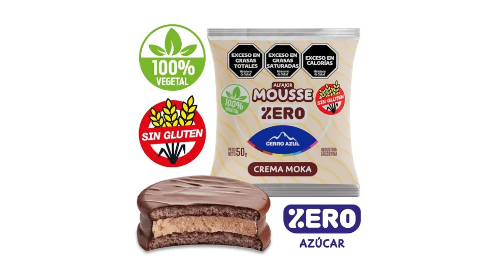 CERRO AZUL ALFAJOR MOUSSE MOKA ZERO 12 UNID