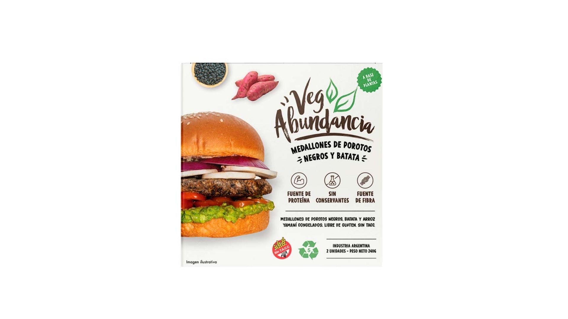 VIA VEG HAMBURGUESA POROTO NEGRO, YAMANI, BATATA 240 GRS