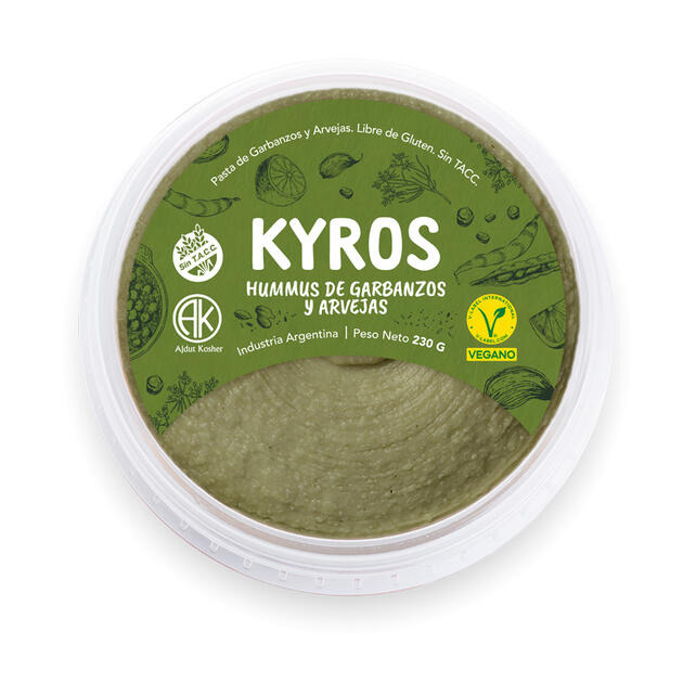 VIVET KYROS HUMMUS GARBANZOS Y ARVEJAS 230 GRS