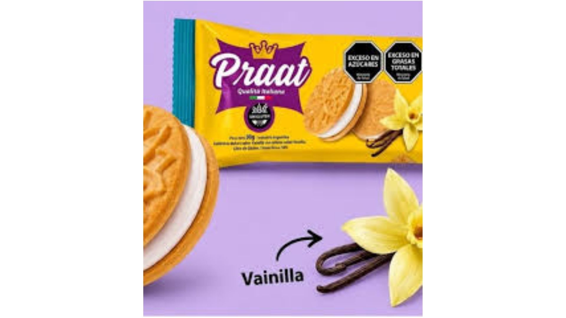 PRAAT GALLETITAS RELLENAS DE VAINILLA SABOR VAINILLA 90 GRS
