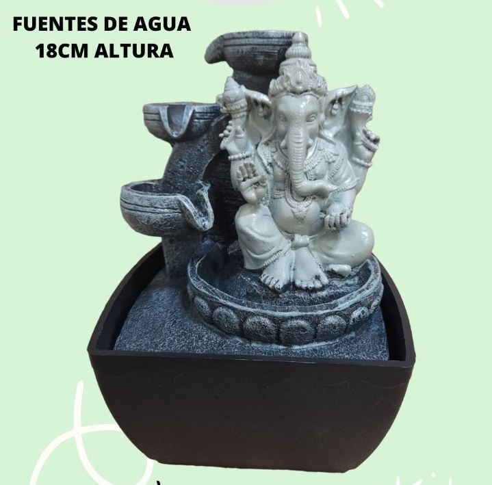 LLAMA SAGRADA FUENTE DE AGUA GANESHA MEDITANDO 3 VASIJAS 18 CM