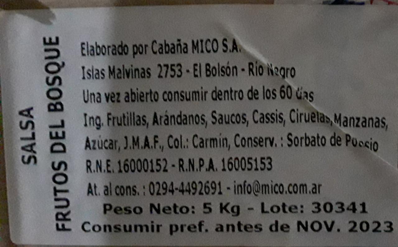 CABAÑAS MICO SALSA DE FRUTOS DEL BOSQUE 5 KG
